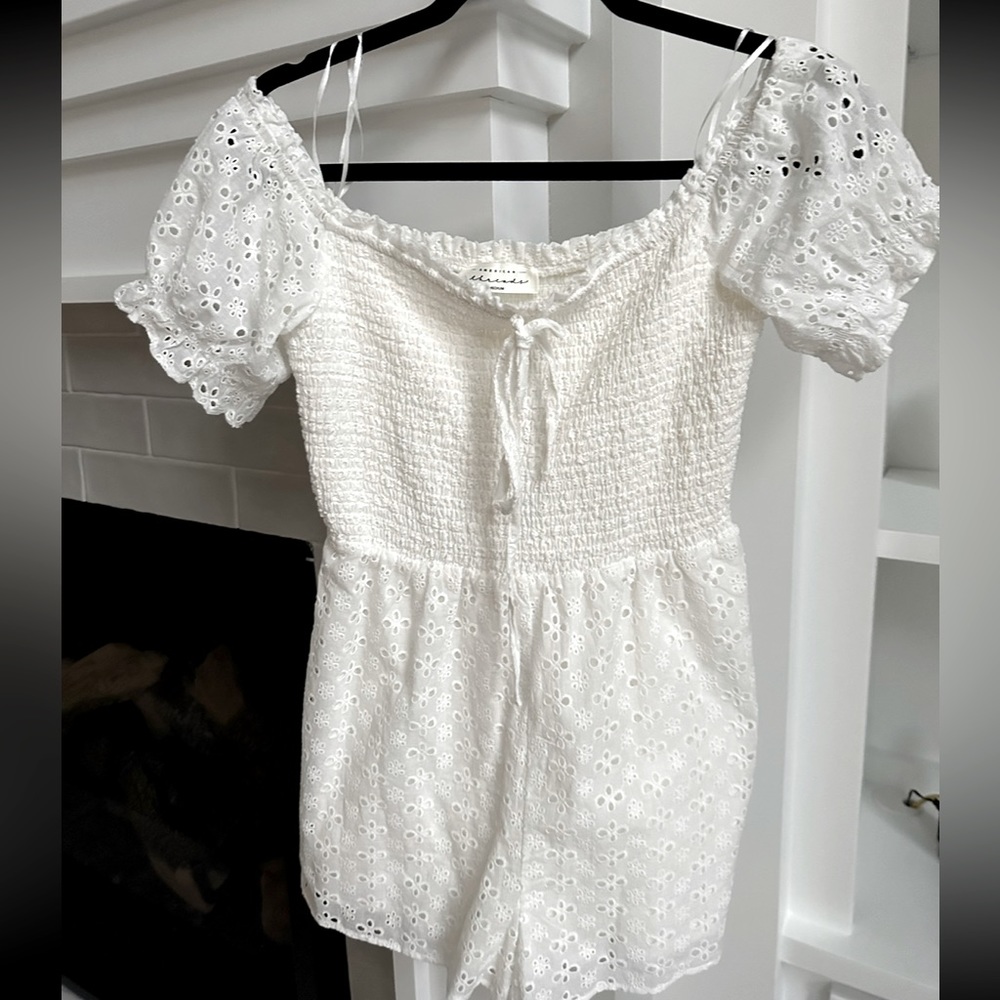 American threads / white eyelet / smocked romper